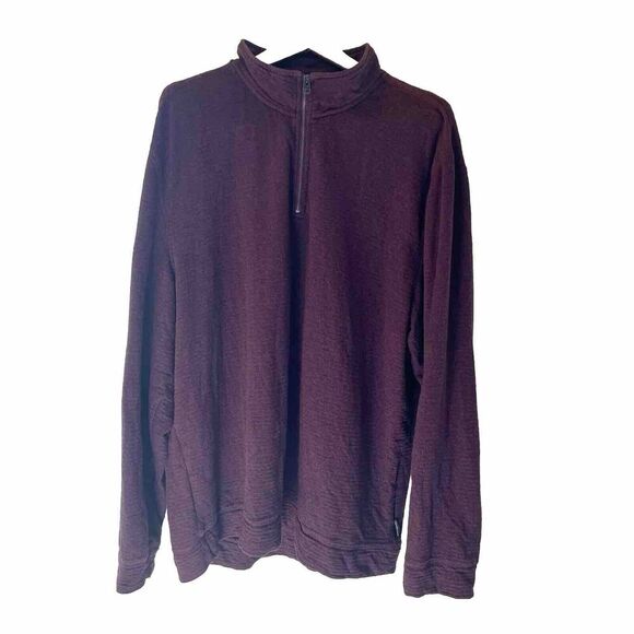 Calvin Klein Mens XXL Ribbed Knit Cotton Mock Neck 1/4 Zip Sweater Maroon Purple - Picture 1 of 10